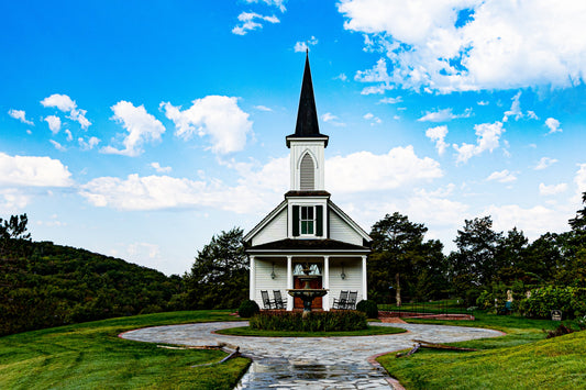 White Church in Missouri on a Cloudy Day
